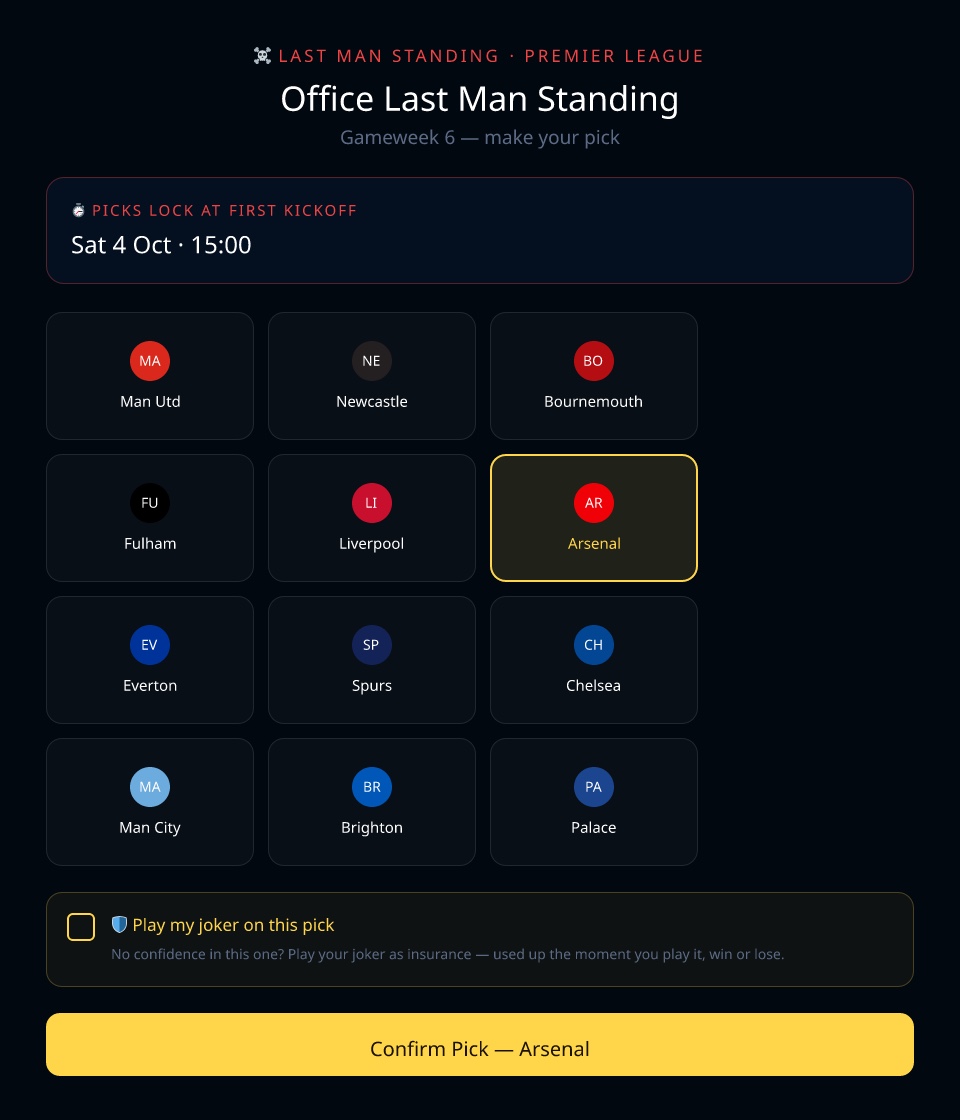 LMS weekly pick screen